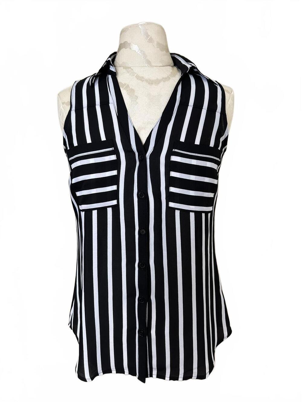 Express 'The Portofino Shirt' Sleeveless Black White Striped Button Up Size XS